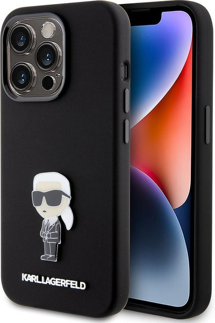 Karl Lagerfeld Silikon Hülle für Apple iPhone 15 Pro, Silicone Metal Ikonik, Schwarz - Bild 1