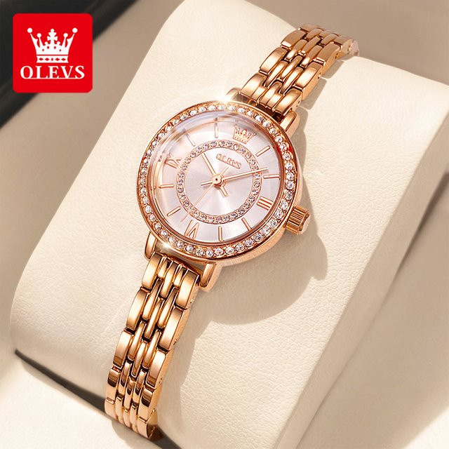 Olevs Armbanduhr, Edelstahl, Roségold, Diamantbesetzt, Quarz, Damen - Bild 1