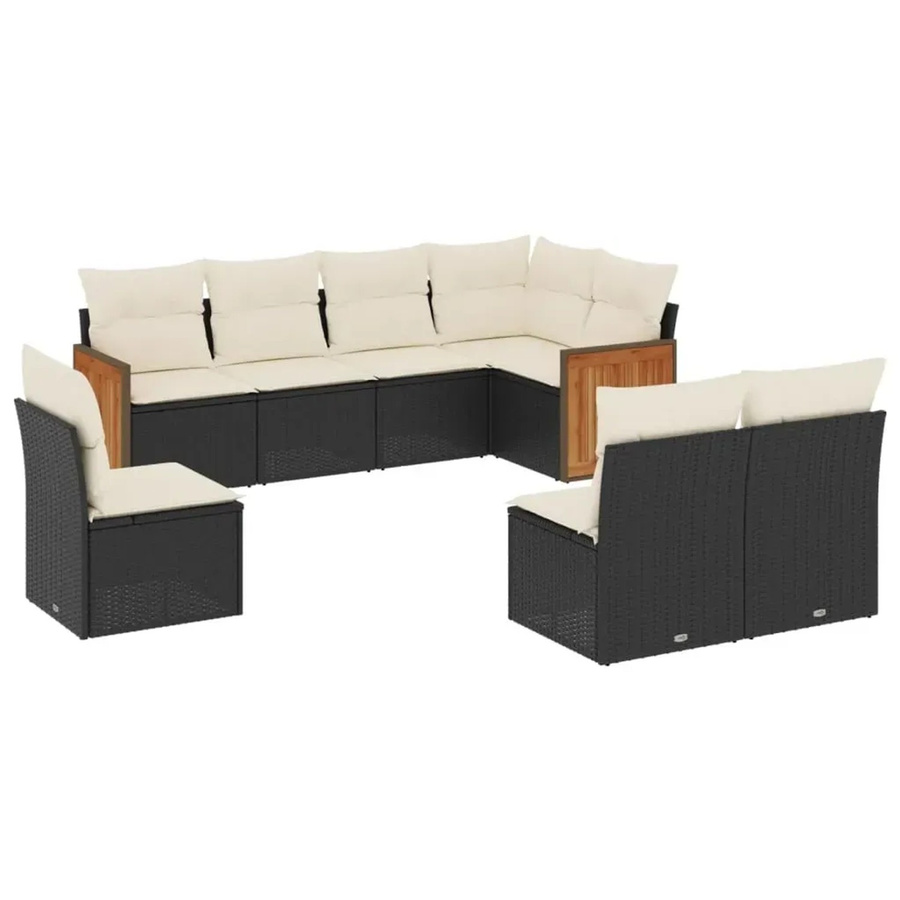 vidaXL 8-teilige Garten-Sofagarnitur in U-Form aus Poly-Rattan und Akazienholz mit Kissen in Schwarz und Cremeweiß - Bild 2