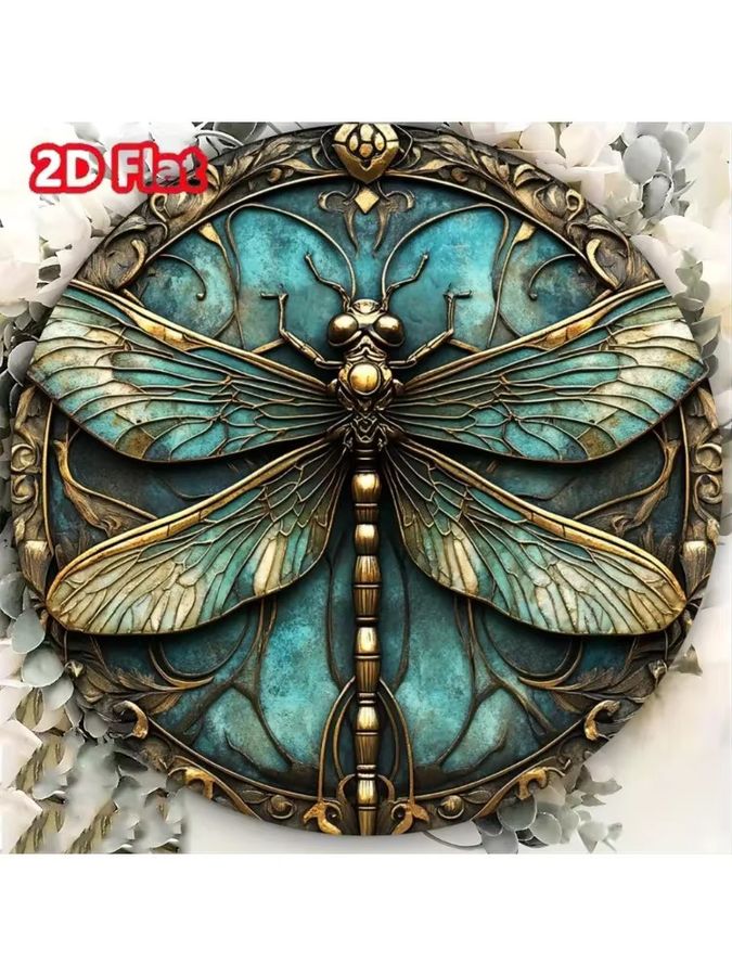 LibelleVintageArt Rundes Metallschild Vintage-Libellen Wandkunst in Blaugrün und Goldfarben - Bild 5