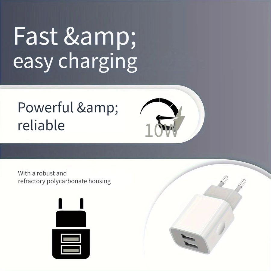 TAQKRED USB-Ladegerät mit Doppelstecker und 2 USB-A Anschlüssen, 5V 2A 10W, Weiß - Bild 3