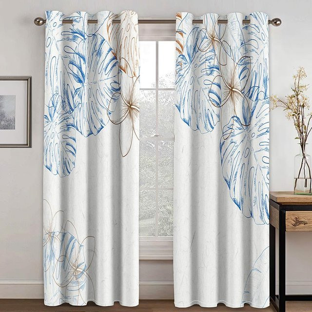 Dekorative 3D Schmetterlings Vorhänge mit Blumenmuster in Schwarz und Weiß, 2 Paneele aus Polyester, semi-transparent, B: 50 cm, H: 130 cm - Bild 1