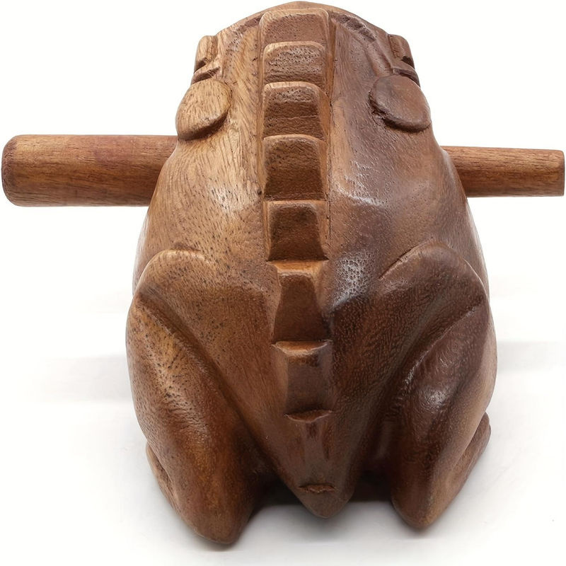 Handgefertigte afrikanische Holzfrosch-Gitarre als traditionelles Musikinstrument mit rustikalen Schnitzereien in Braun - Bild 3