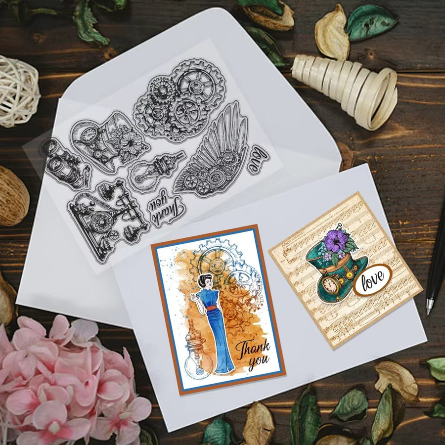 Retro Punk Gear Transparenter Stempel für DIY Scrapbooking und Fotoalben in Transparent - Bild 3