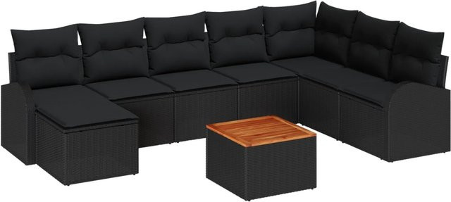 vidaXL Garten-Sofa-Set 9-teilig aus Polyrattan und Akazienholz in Schwarz - Bild 1
