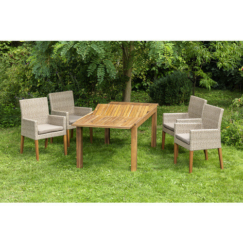 Merxx Ranzano Gartenmöbelset 5-teilig mit Ausziehtisch aus Akazienholz und Kunststoffgeflecht in Grau und Braun - Bild 3