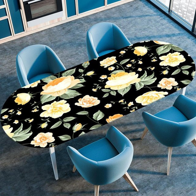 JINGYUE Pet Oster-Tischdecke mit Lamm- und Blumenmuster im Retro-Bauernhaus-Stil, wasserabweisend, B: 107 cm, T: 152 cm - Bild 1