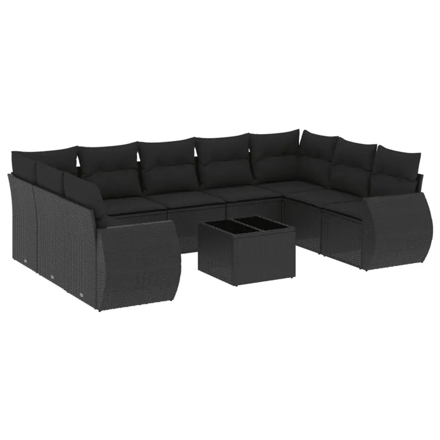vidaXL 10-tlg. Garten-Sofagarnitur aus Polyrattan in Schwarz mit Kissen und Metallgestell - Bild 2