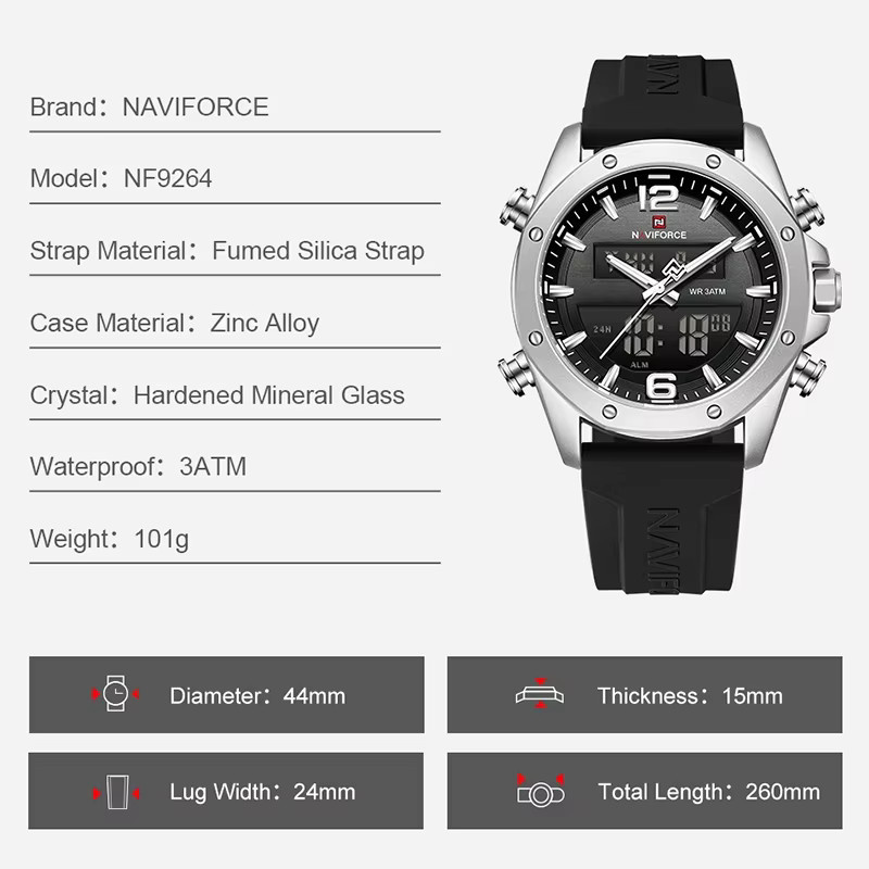 NAVIFORCE Armbanduhr, Quarz, Silikonarmband, Schwarz, Herren - Bild 4