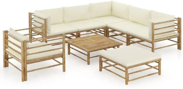 vidaXL 8-teiliges Garten-Lounge-Set aus Bambus mit cremeweißen Kissen - Bild 1
