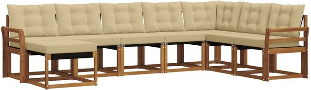 vidaXL Sofa Set 8-teilig aus Akazienholz und Textilene in Natur-Beige mit Kissen - Bild 1