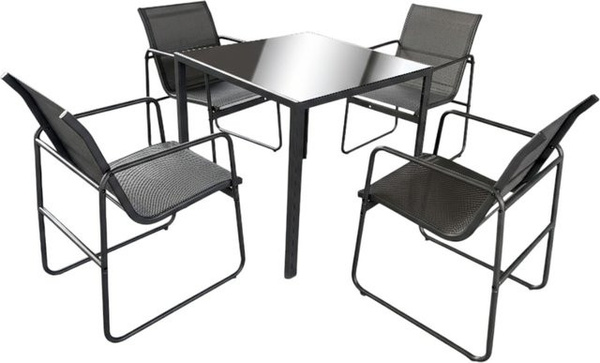 Hardin Dining-Set 5-teilig Essgruppe im Industrie Design, Schwarz, B/T/H: 90 x 90 x 70 cm