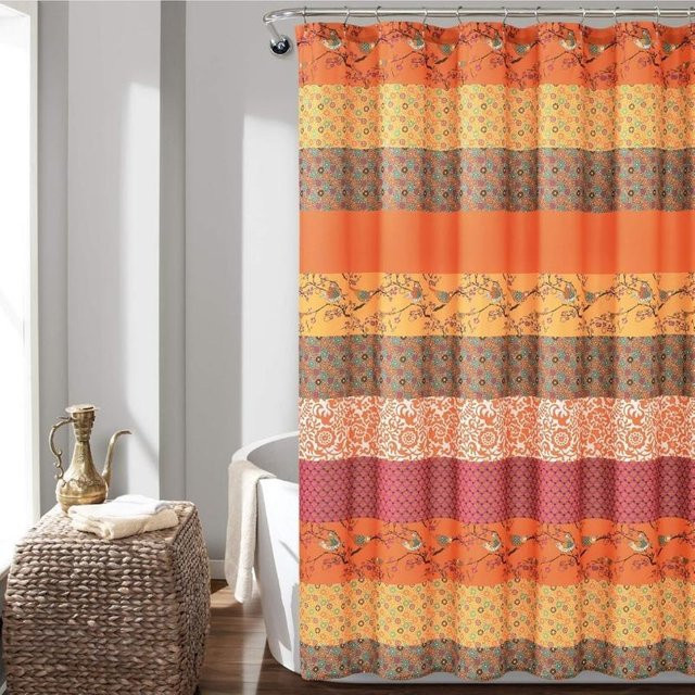 Lush Decor Royal Empire Duschvorhang Tangerine Gestreift in Orange im Boho-Design, B: 300 cm, H: 180 cm - Bild 1