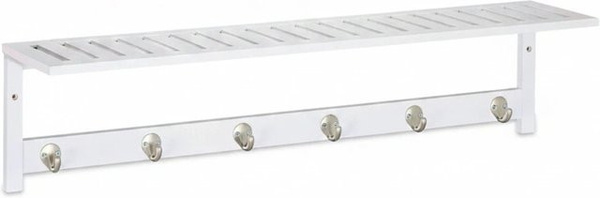 Relaxdays Wandgarderobe aus Bambus und Metall in Weiß mit 6 Haken und Ablage im Landhausstil, B/H/T: 75 x 18 x 16 cm