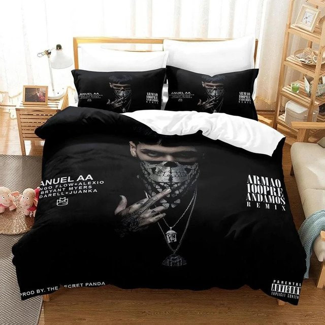 JMG Household Supplies Bettwäsche Set Anuel Aa Real Hasta La Muerte mit 3D-Druck, Farbe Schwarz, B/H: 135 x 200 cm - Bild 1