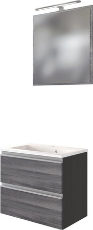 Held Möbel Gäste-Waschtisch-Set Neapel 2-tlg mit beleuchtetem Spiegel in Eiche Rauchsilber und Graphitgrau, Breite: 60 cm