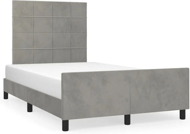 vidaXL Bettgestell mit Kopfteil aus Samt in Hellgrau, B/T/H: 120 x 200 x 126 cm - Bild 1