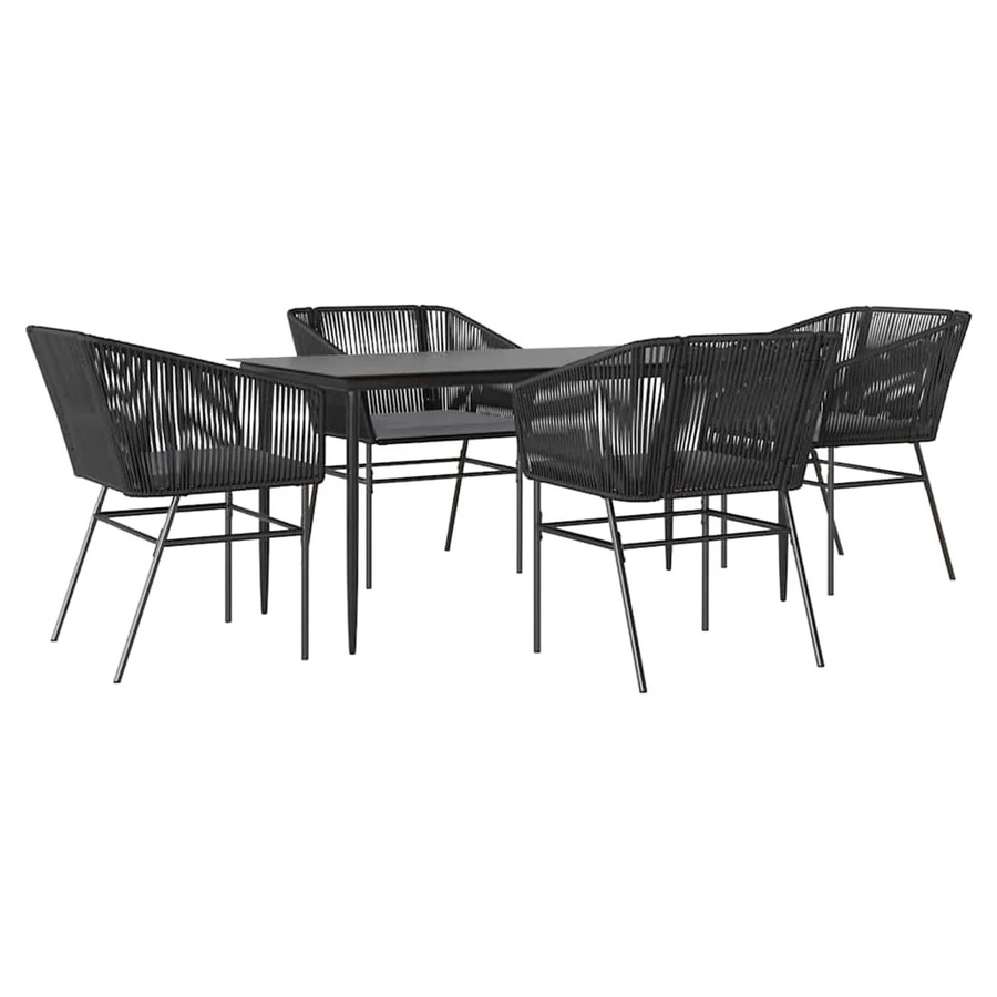 vidaXL 5-teilige Garten-Essgruppe aus Poly Rattan mit Glasplatte und Kissen in Schwarz - Bild 2