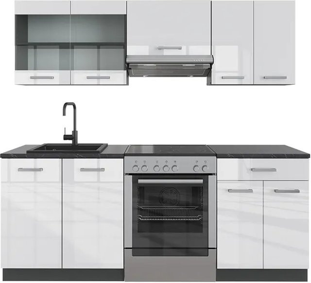 Vicco R-Line Küchenzeile Weiß Hochglanz und Anthrazit, Breite: 200 cm - Bild 1