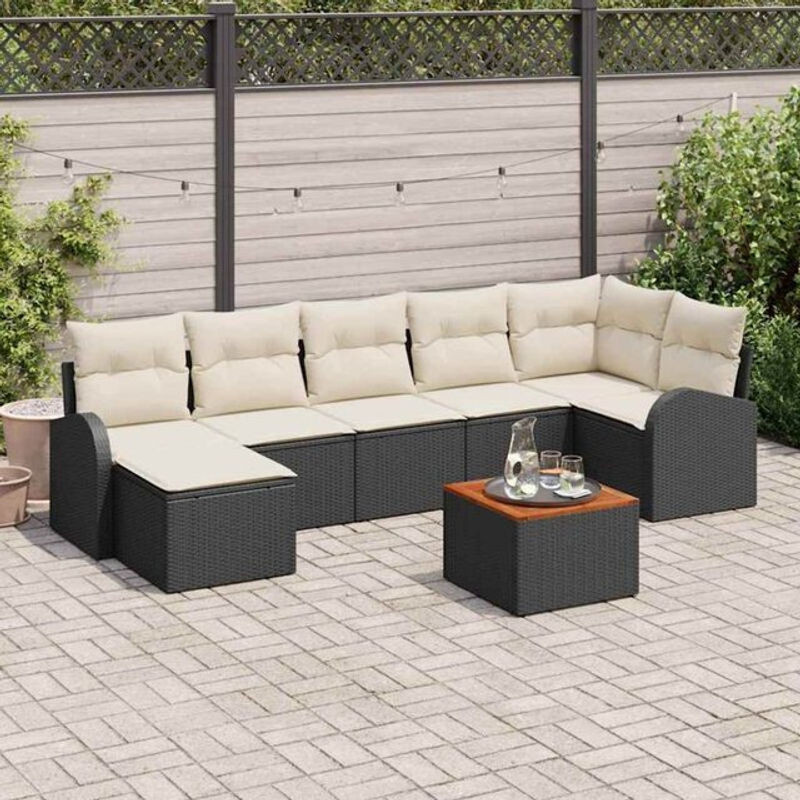 Vidaxl Polyrattan Garten-Sofa-Set mit 8 Teilen, modernes Loungemöbel-Set aus Polyrattan und Akazie in Schwarz und Weiß mit Fußhocker und Stauraum-Elementen - Bild 1