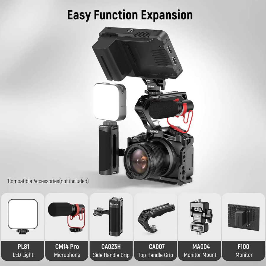 NEEWER R50 Kamerakäfig für Canon EOS R50, Aluminium Video-Rig mit NATO-Schiene, 1/4 Zoll Gewinde und 3/8 Zoll ARRI-Löchern, Schwarz - Bild 2