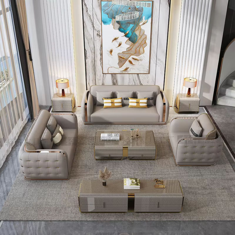 DUTRIEUX Salon De Luxe Sofa aus echtem Leder in Beige - Bild 4