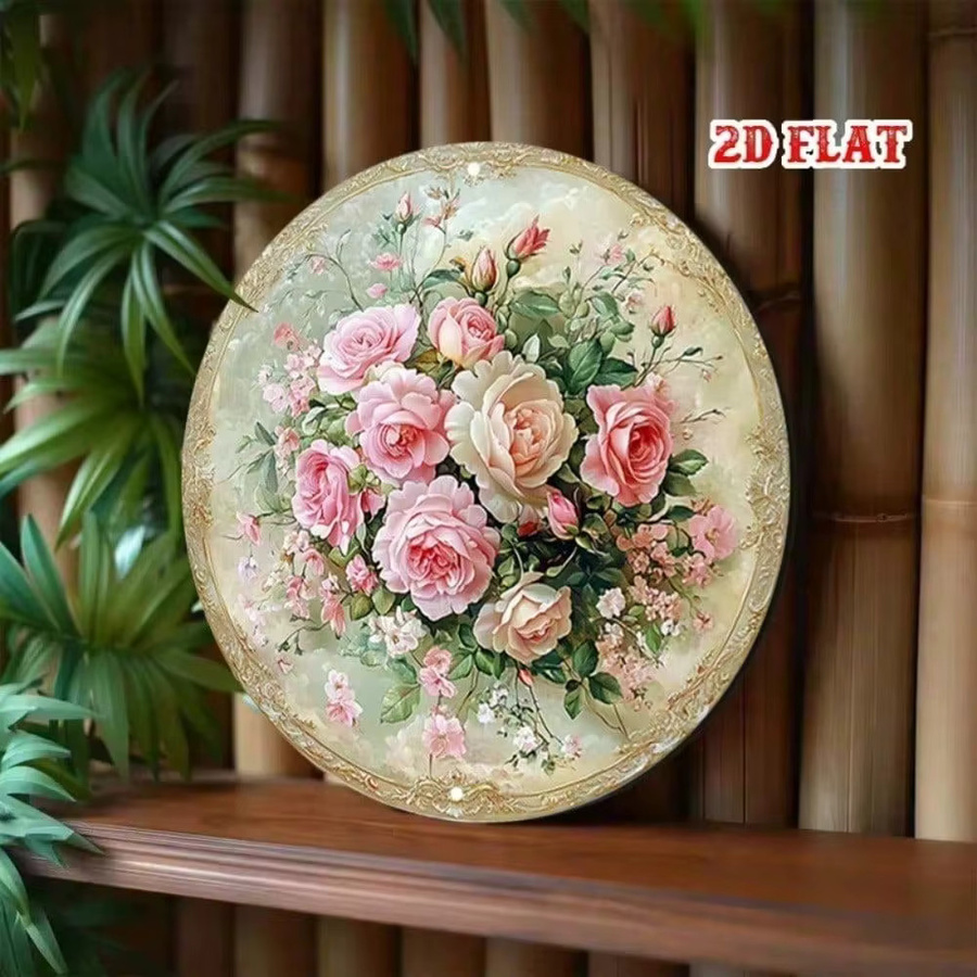 CIFBUY Retro Metall Rundes Schild Vintage Blumen Wandkunst Aluminiumplatte Multicolour - Bild 2