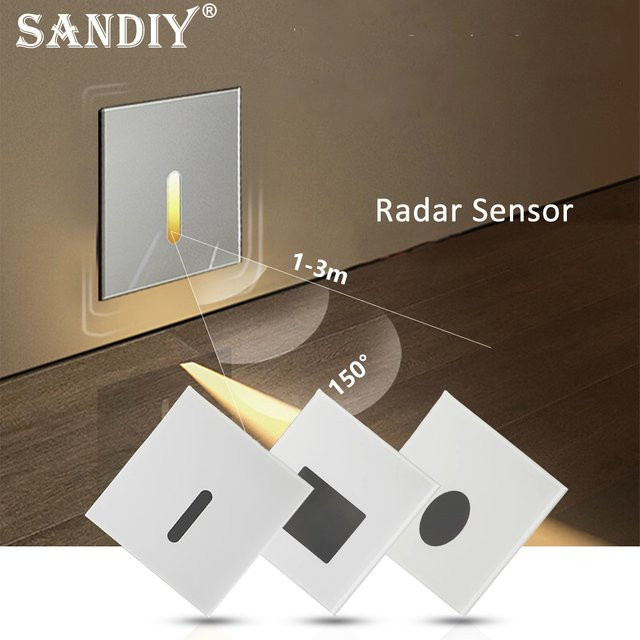 Sandiy Wandeinbauleuchte mit Bewegungssensor für Treppen und Flure, Quadratische Nachtlampe in Weiß und Grau, Warmweiß - Bild 1