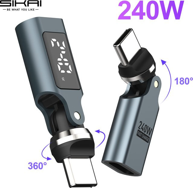 MOSHOU USB-C-zu-C-Adapter mit 240W Schnellladefunktion, 480Mbps Datenübertragung und drehbarer digitaler Anzeige für dein Telefon - Bild 1