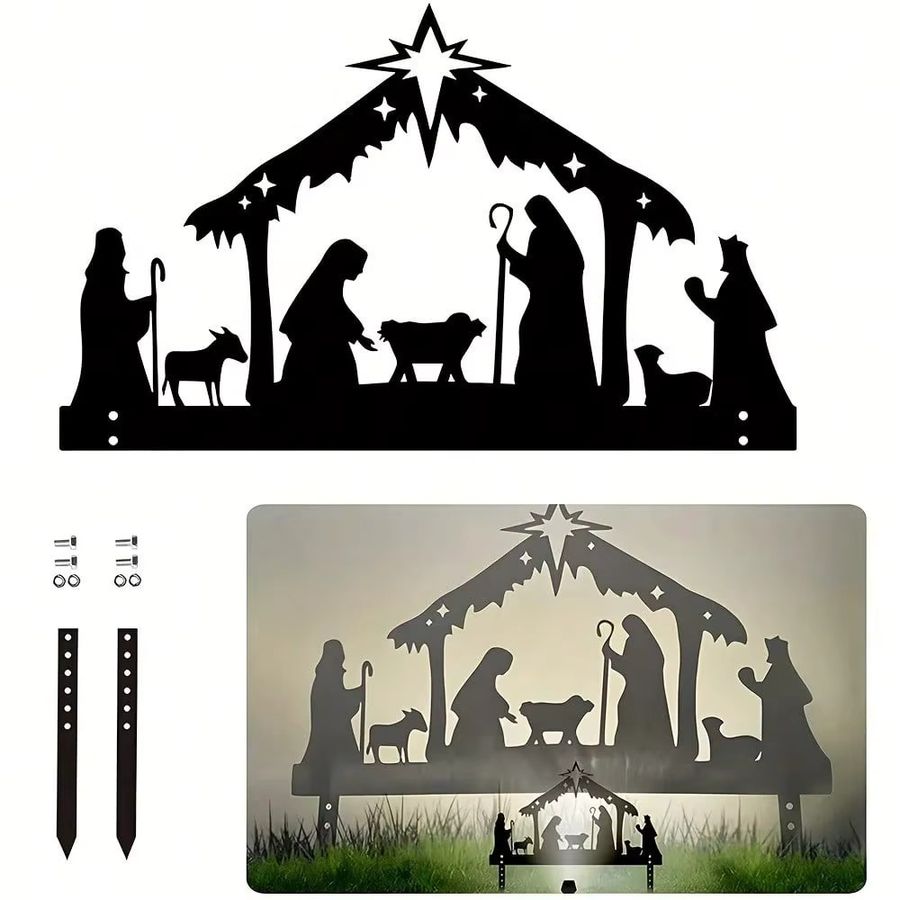 CIFBUY Weihnachts-Projektionsornament aus Metall für Garten und Rasen mit religiöser Krippen-Dekoration - Bild 4