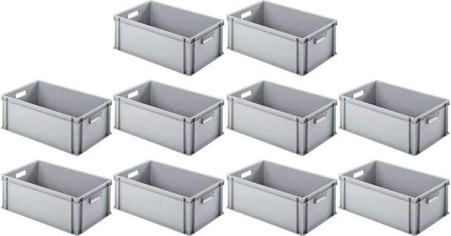 PROREGAL SparSet 10x Eurobehälter mit offenem Griff in Grau, H x B x T: 22 x 40 x 60 cm, 38 Liter Transportboxen - Bild 1