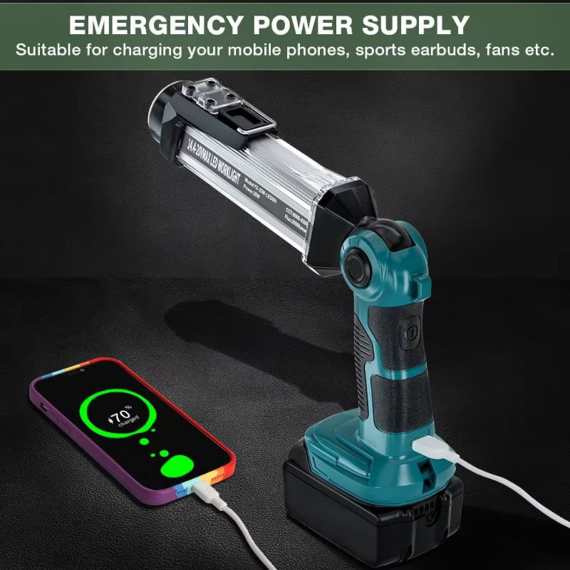 ZWINCKY LED-Arbeitsleuchte für Makita 18 V Li-Ionen-Akku, tragbare Camping-Laterne mit Haken in Schwarz für Outdoor, Autoreparatur und Notfall - Bild 6