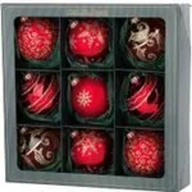Krebs Glas Lauscha Weihnachtskugeln aus Glas in Rot und Gold, 9 Stück, Durchmesser: 8 cm - Bild 1