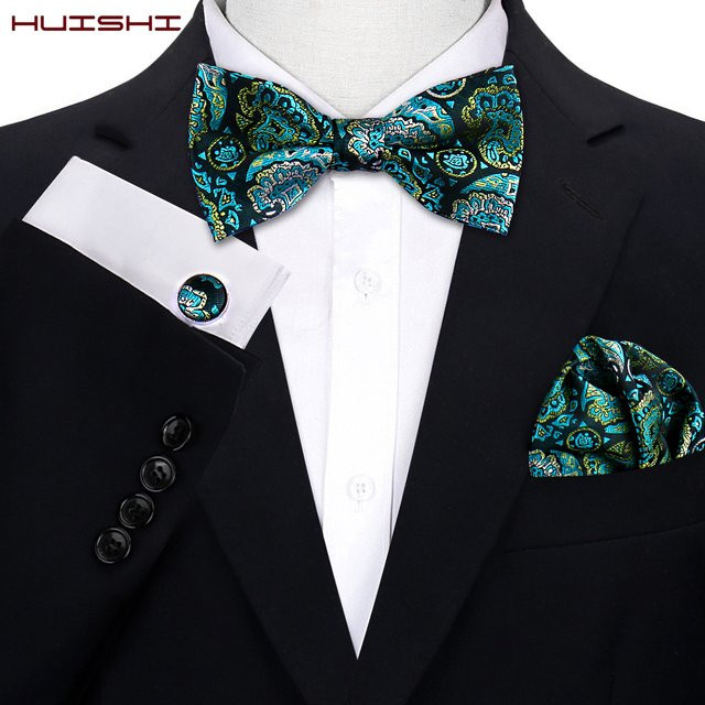 smvp Fliege und Manschettenknöpfe Set, Jacquard Seide, Paisley Floral, Herren - Bild 1
