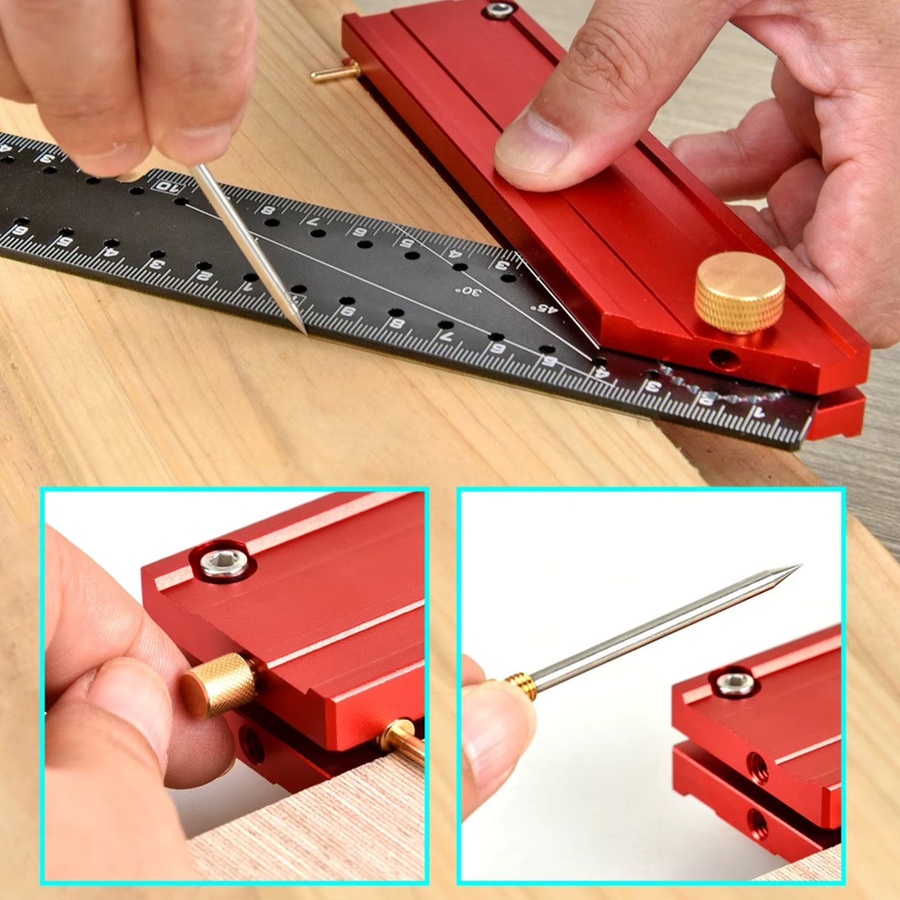 Zimmermanns-Quadratlineal aus Aluminiumlegierung in Rot, metrisches Dreieckslineal für präzise 90 Grad Messungen, Breite: 30,0 cm, Höhe: 16,5 cm - Bild 3