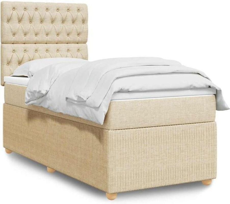 Vidaxl Boxspringbett mit Matratze aus Stoff in Beige und Weiß, B/T/H: 90 x 190 x 150,5 cm - Bild 1