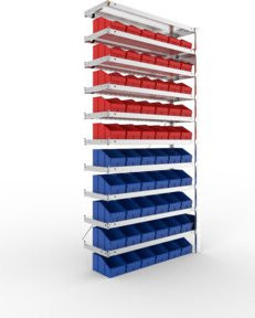 META Steckregal S3 CLIP 100 verzinkt mit 10 Böden blau rot B/T/H: 100 x 30 x 200 cm - Bild 1