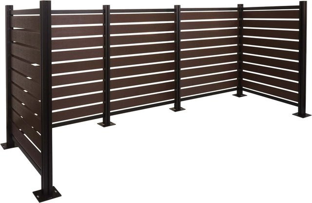 PROREGAL Alu Mülltonnen-Zaun Mülltonnenverkleidung in Braun Holzoptik, erweiterbar, H: 130 cm, B: 300 cm, T: 110 cm - Bild 1