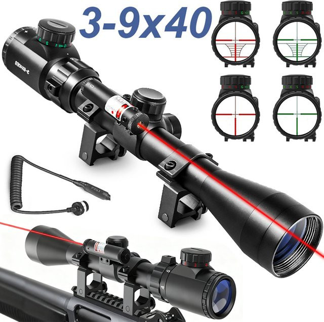Teleskop-Zielfernrohr 3-9x40 mit rotem Laservisier in Schwarz, 2-in-1 Jagdoptik und Airsoft-Visier für 11 mm/20 mm Schiene - Bild 1