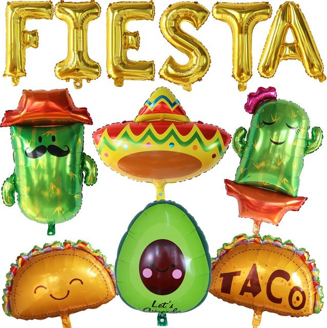 LQVYI 12er Set mexikanische Party-Dekorfolienballons mit Taco-Motiv in Mehrfarbig für den 5. Mai - Bild 1
