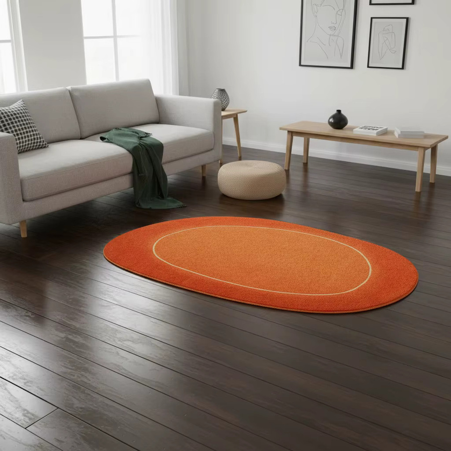 VIKAMA Ovaler Kristall-Samt-Teppich in Terrakotta, rutschfest und waschbar, minimalistische Bodenmatte aus Polyester für Wohnzimmer und Schlafzimmer - Bild 3