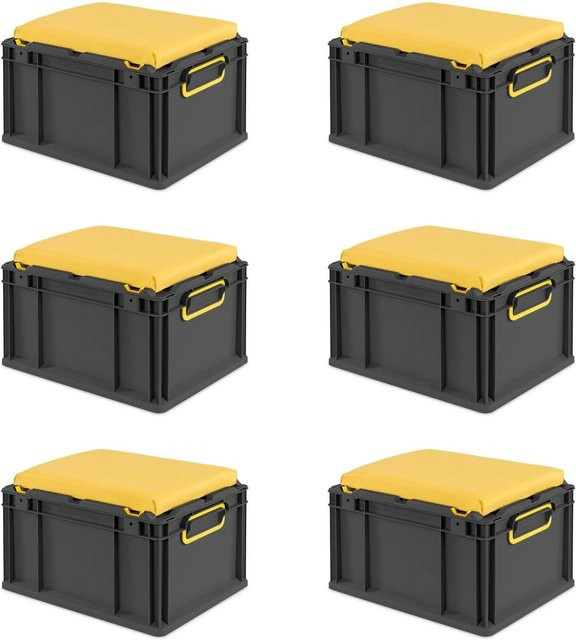 PROREGAL Sparset 6x Eurobox Nextgen Seat Box Gelb-Schwarz, H x B x T: 26,5 x 30 x 40 cm, 20 Liter - Bild 1