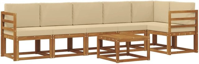 vidaXL Outdoor-Sofagarnitur aus Akazienholz in L-Form mit 7-teiligem Set, Farbe Natur-Beige - Bild 1