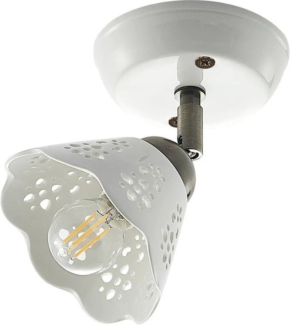 Lindby Strahler Efgenia 9921102 Landhaus Vintage Rustikal, Wand- oder Deckenleuchte aus Keramik in Weiß, 1-flammig, E14, Höhe: 25,0 cm, Breite: 13,0 cm, Tiefe: 13,0 cm - Bild 1
