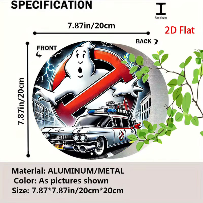 Potdemiel Ghostbusters Ecto-1 Rundes Aluminium-Metallblechschild in Mehrfarben, Rustikale Wandkunst Durchmesser: 20 cm - Bild 2