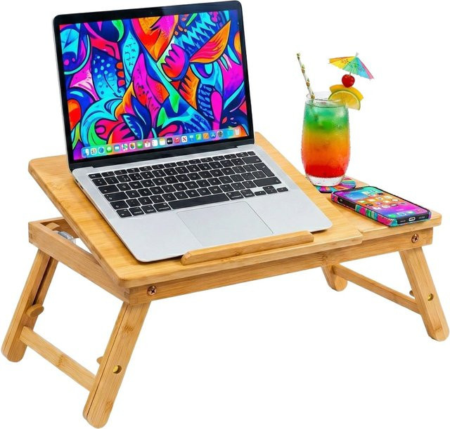 Relaxdays Laptopständer aus Bambus in Natur Braun, höhenverstellbar und neigbar, B/T/H: 49,5 x 31 x 30 cm - Bild 1