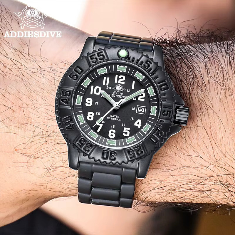 Addies Armbanduhr, Quarz, Edelstahl, Nylon, Herren, Schwarz, Grün - Bild 4