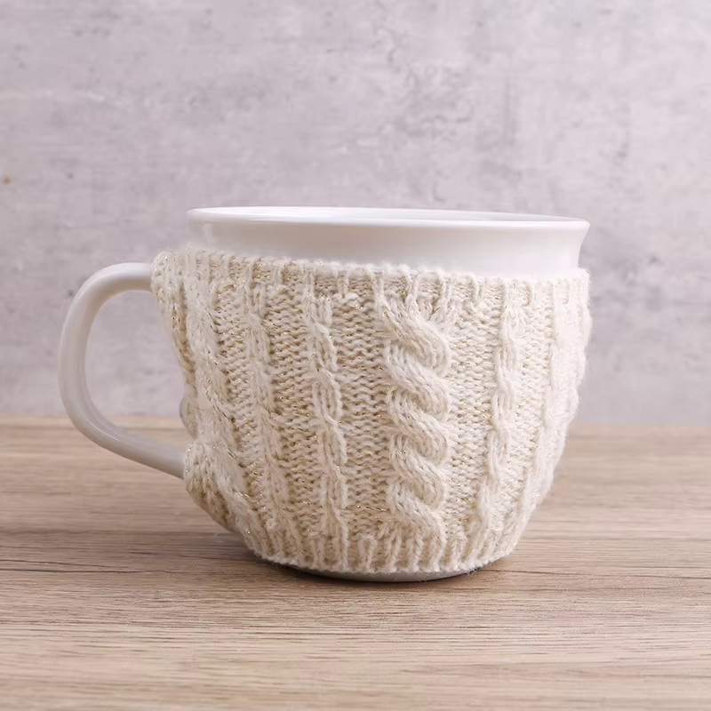 Weißes Keramik-Tassen-Set von SILVER BOX mit cremefarbenen Ärmeln und baumförmigem Tee-Ei, 12 Unzen für Kaffee und Tee - Bild 3