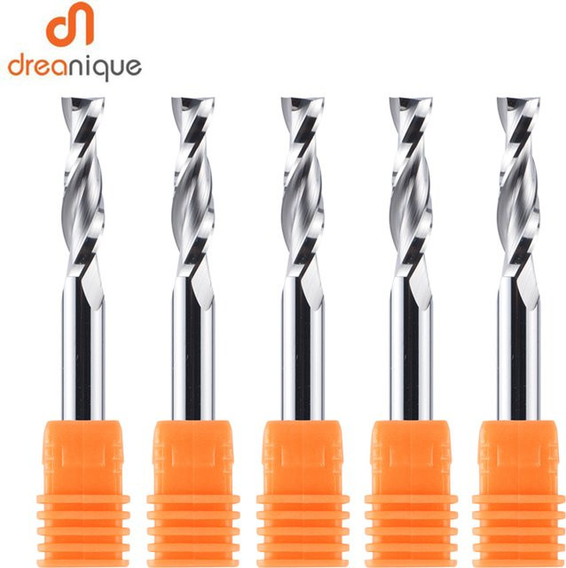 Dreanique VHM Spirale Fräser 5er Set, 2 Flöten Up Cut Router Bits für Holz und Schnitzarbeiten, Silber - Bild 1