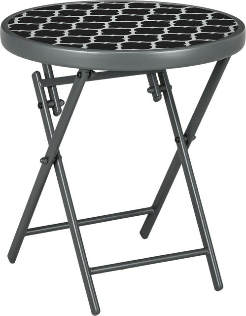 Outsunny Klapptisch Beistelltisch mit Glasplatte in Schwarz für Garten und Balkon B/T/H: 45 x 45 x 50 cm - Bild 1